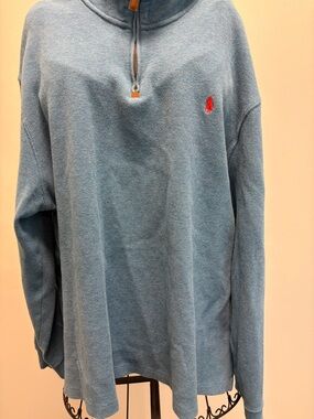 Ralph Lauren Light Blue Half-Zip Pullover with Red Logo